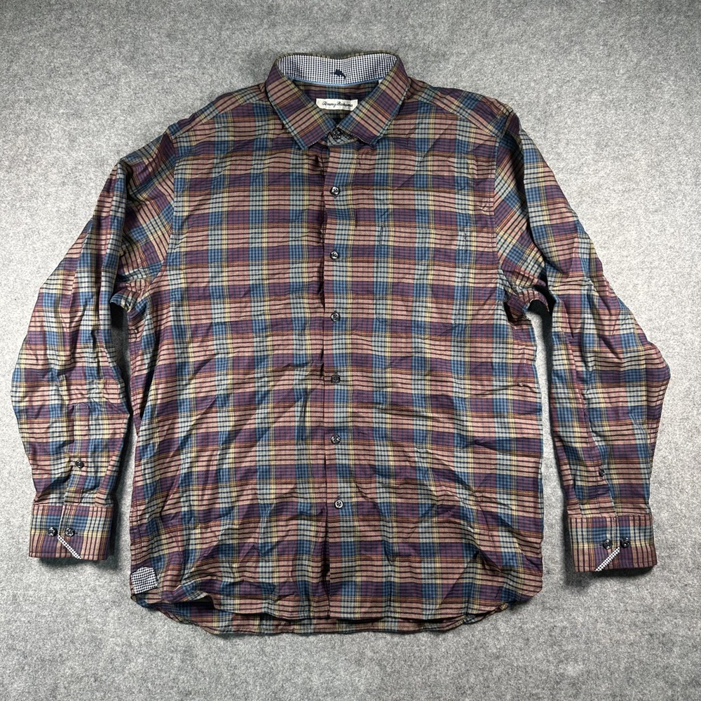 Tommy Bahama Plaid Button Down Shirt Large Multicolor Long Sleeve Cotton Blend